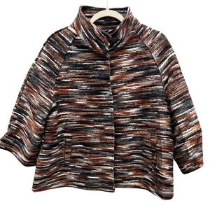 Luisa Perla Womens M Knit Striped Jacket Coat Wool Blend Brown Made in Italy 3/4